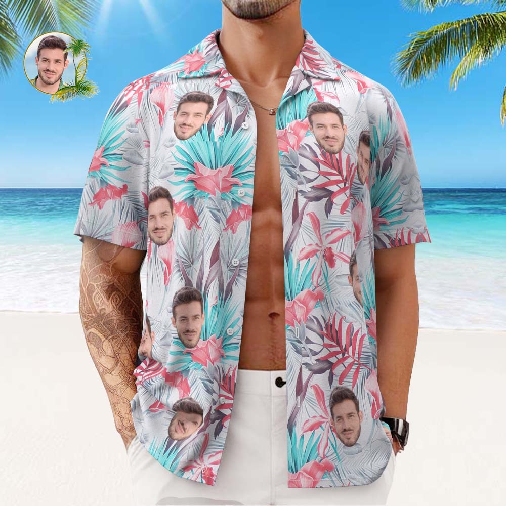 Custom Face Hawaiian Shirt Men's All Over Print Aloha Shirt Gift Romantic Hawaiian Style-MyFaceSocksAu
