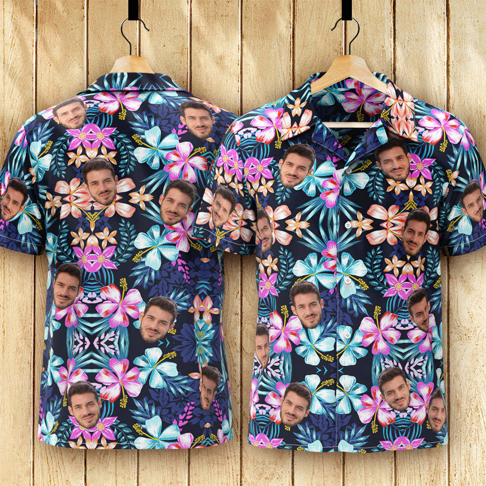 Custom Face Hawaiian Shirt Men's All Over Print Aloha Shirt Gift - Multicolored Flowers-MyFaceSocksAu