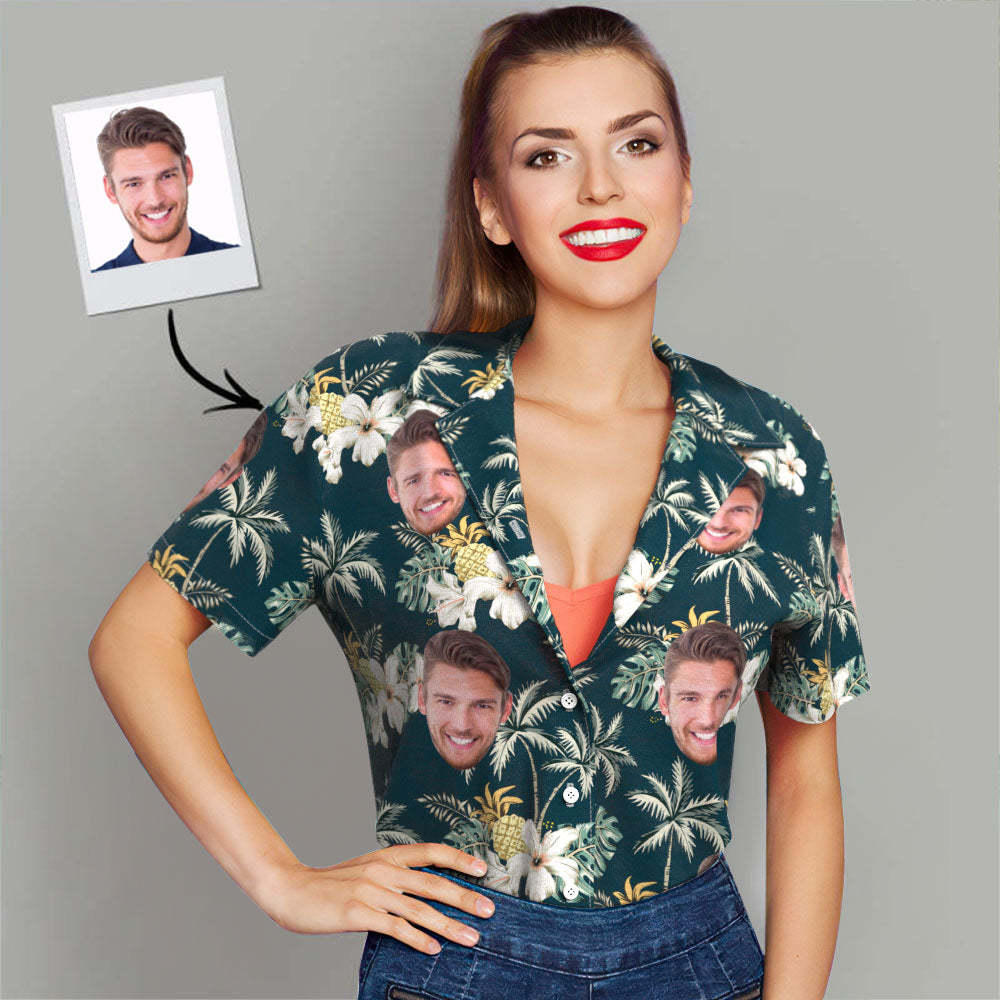 Custom Photo Funky Vintage Hawaiian Shirt Casual Button-Down Short Sleeve-For Her - MyFaceSocksAu