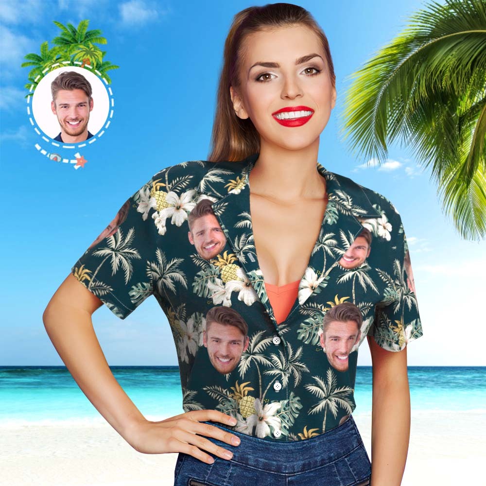 Custom Photo Funky Vintage Hawaiian Shirt Casual Button-Down Short Sleeve-For Her - MyFaceSocksAu