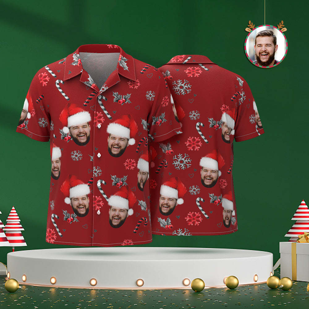 Custom Face Family Matching Hawaiian Outfit Christmas Pool Party Parent-child Wears - Christmas Shirts With Candy Canes For Family