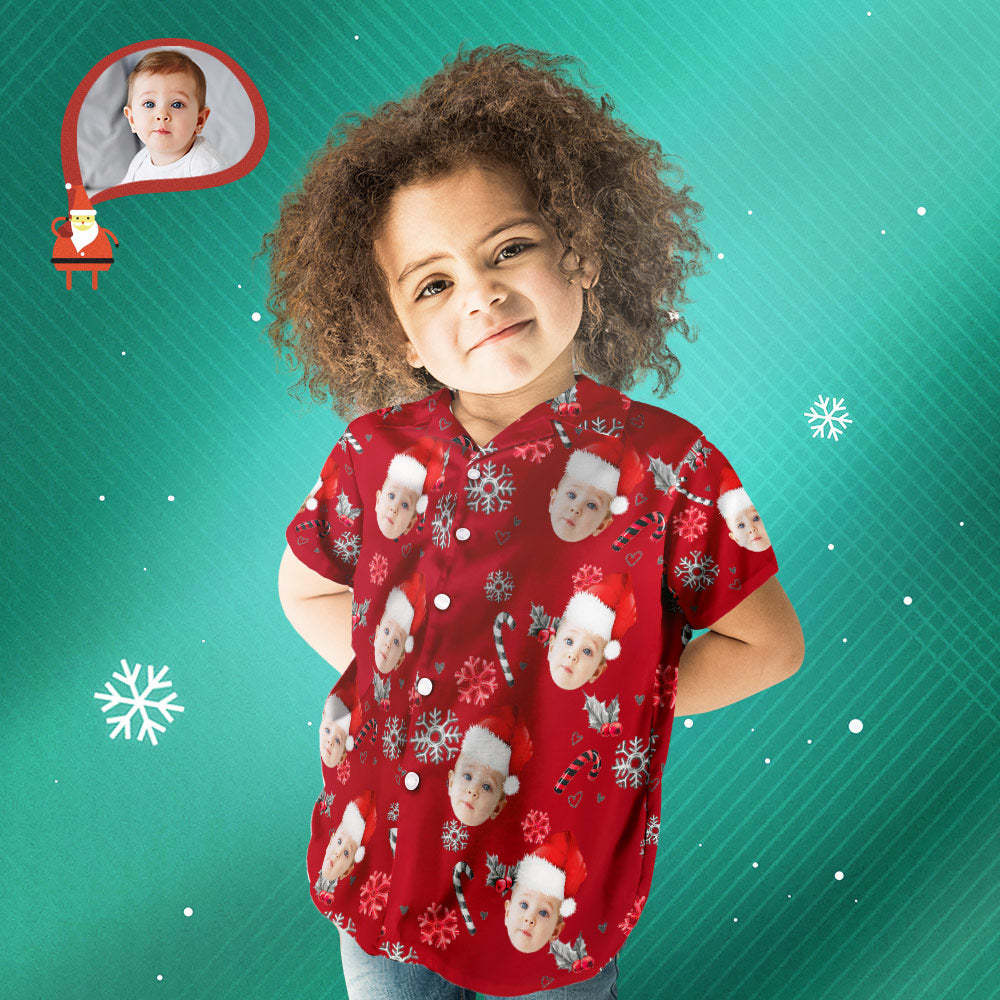 Custom Face Family Matching Hawaiian Outfit Christmas Pool Party Parent-child Wears - Christmas Shirts With Candy Canes For Family