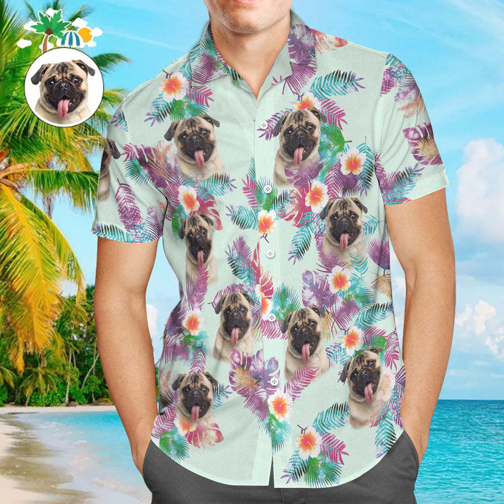 Custom Face Men Hawaiian Shirts Personalised Cute Dog Face for Pet Lover - MyFaceSocksAu