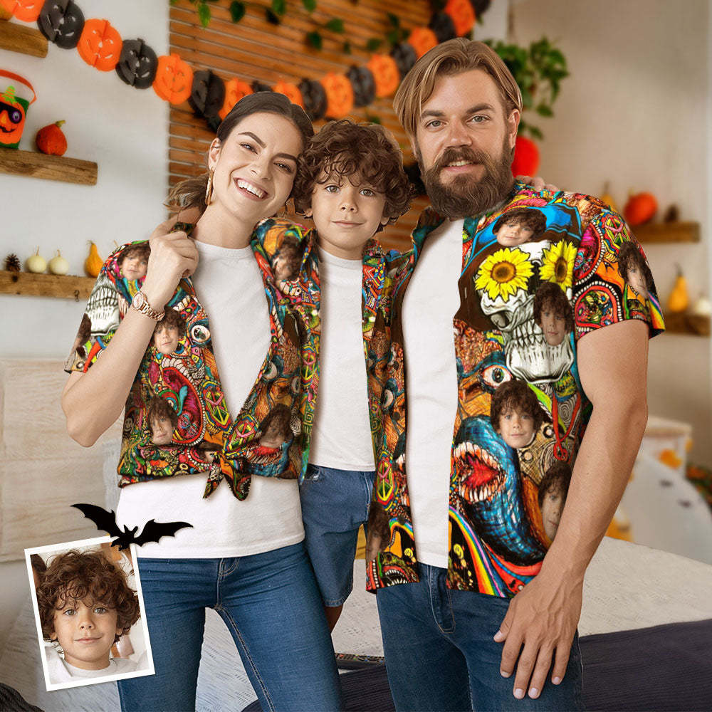 Custom Face Matching Family Hawaiian Outfit Skull Flower Print Gift for Family - MyFaceSocksAu