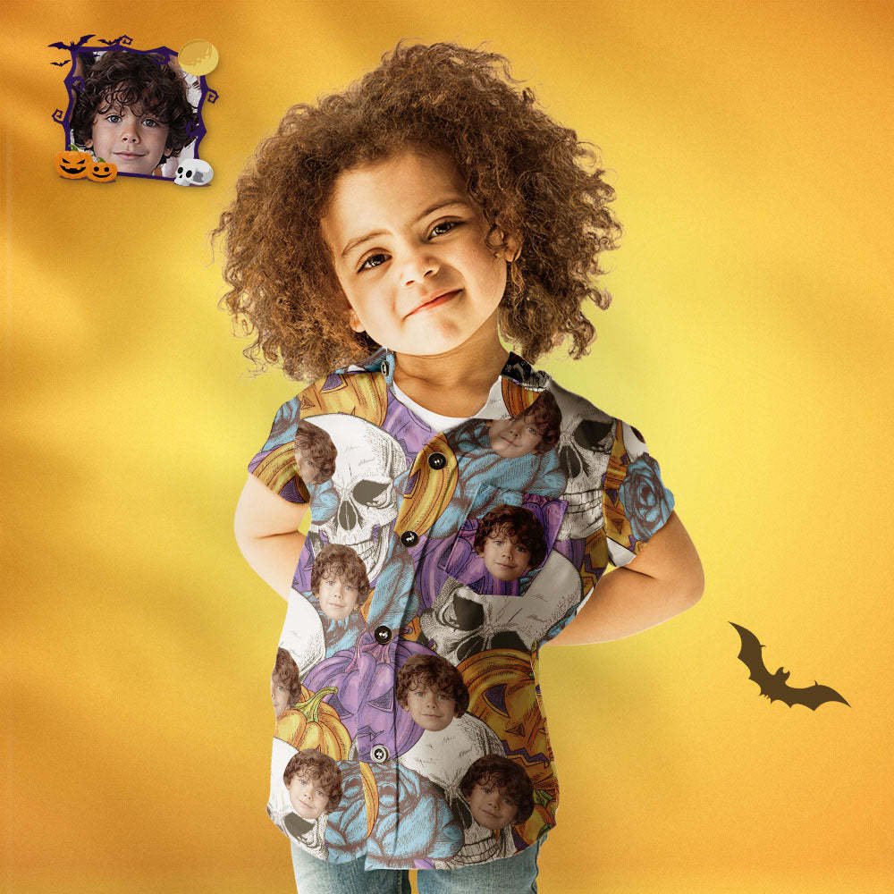 Custom Face Funny Pumpkin & Skull Print Family Matching Hawaiian Outfit - MyFaceSocksAu