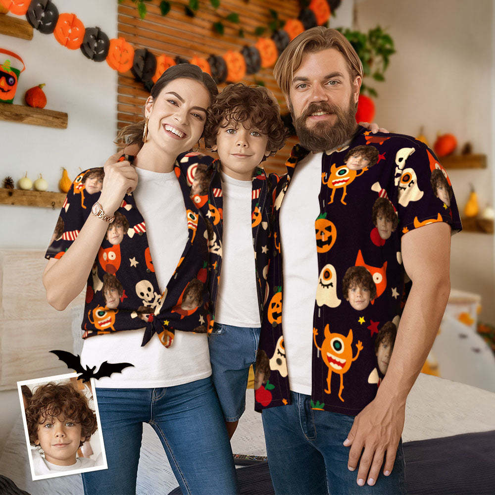 Custom Face Family Matching Hawaiian Outfit Funny Halloween Party Matching Hawaii Shirts - MyFaceSocksAu