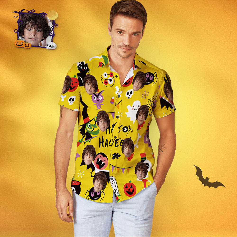 Men's Custom Face Happy Halloween Personalized Hawaiian Shirt - MyFaceSocksAu