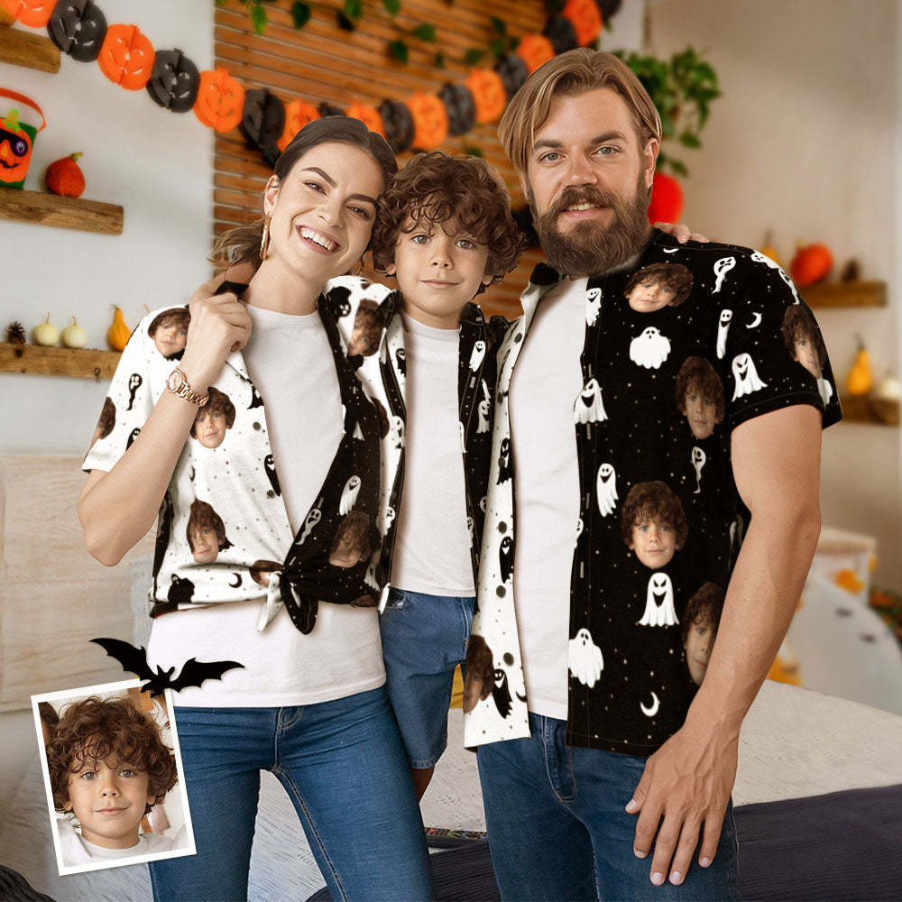 Custom Face Matching Family Hawaiian Outfit Halloween Print Two Tone Shirt Gift for Family - MyFaceSocksAu