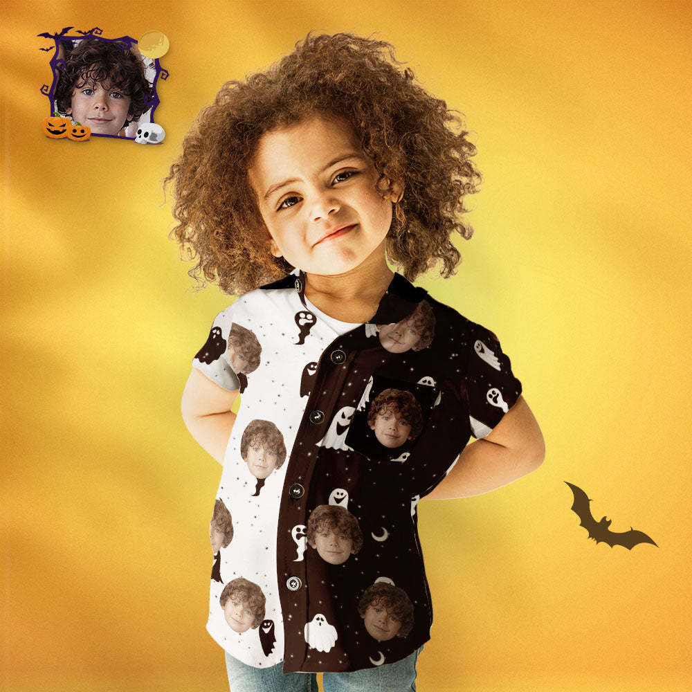 Custom Face Halloween Hawaiian Shirt Kid's Halloween Print Two Tone Shirt - MyFaceSocksAu