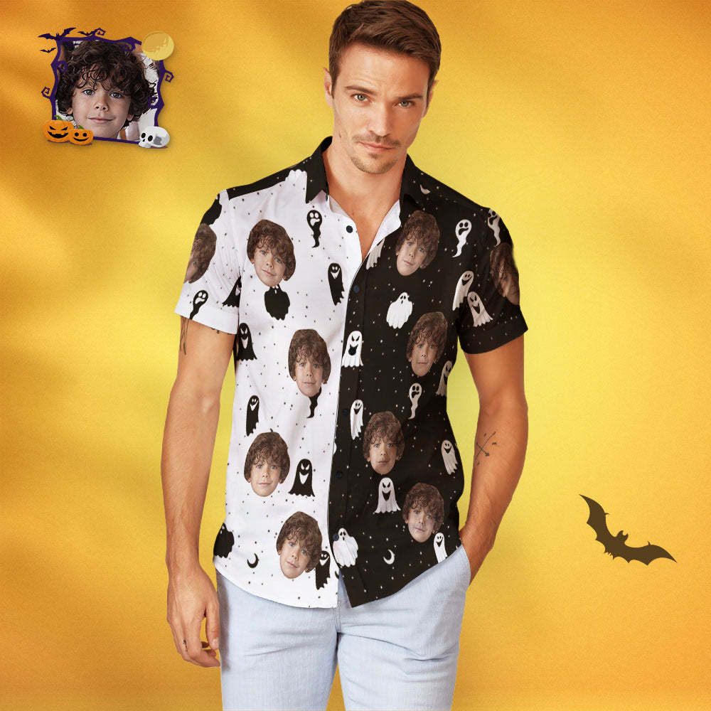 Custom Face Matching Family Hawaiian Outfit Halloween Print Two Tone Shirt Gift for Family - MyFaceSocksAu