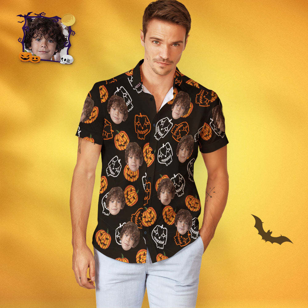 Men's Custom Face Hawaiian Shirt Funny Pumpkins Personalized Hawaiian Shirt - MyFaceSocksAu