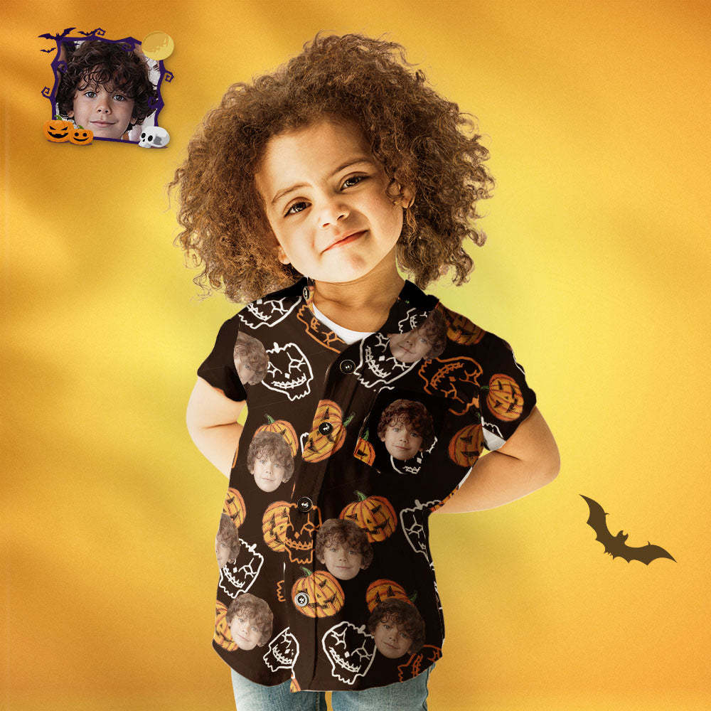 Kid's Custom Face Hawaiian Shirt Funny Pumpkins Personalized Hawaiian Shirt - MyFaceSocksAu