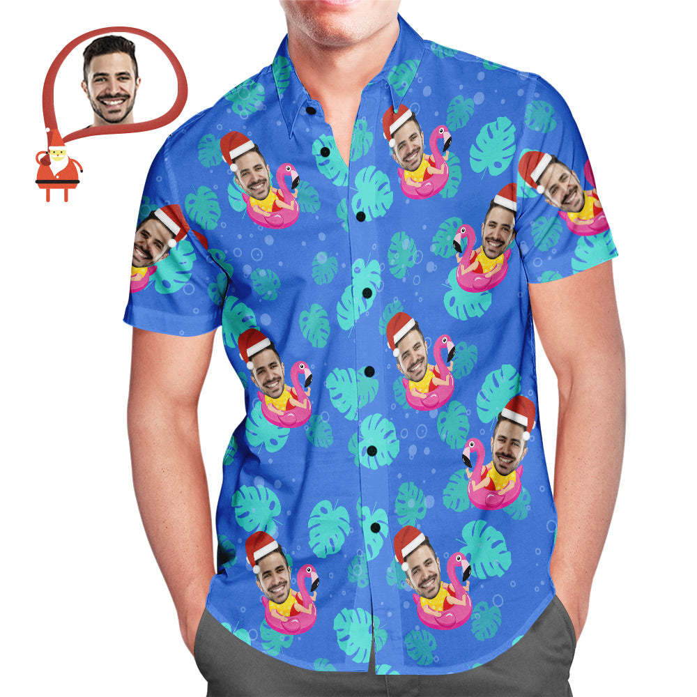 Men's Custom Face Santa Pool Party Hawaiian Shirt Personalized Christmas Gift - MyFaceSocksAu