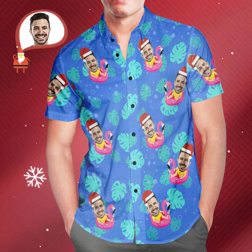 Men's Custom Face Santa Pool Party Hawaiian Shirt Personalized Christmas Gift - MyFaceSocksAu
