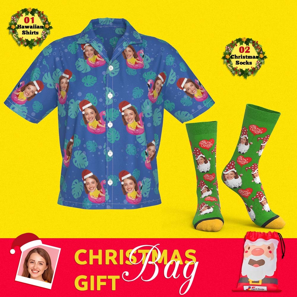 Custom Face Christmas Pool Party Hawaiian Shirt Women's Personalised Christmas Gift - MyFaceSocks