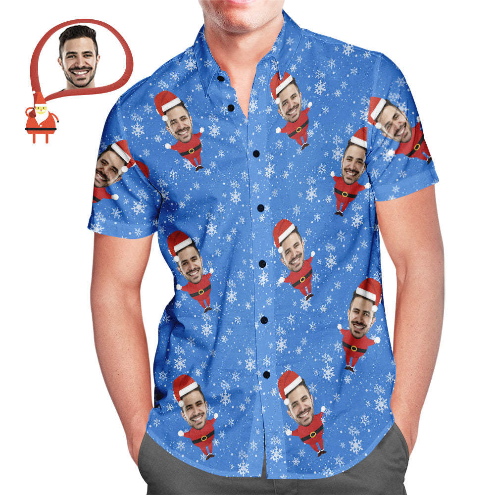 Men's Custom Face Christmas Santa All Over Print Hawaiian Shirt Christmas Gift - MyFaceSocksAu