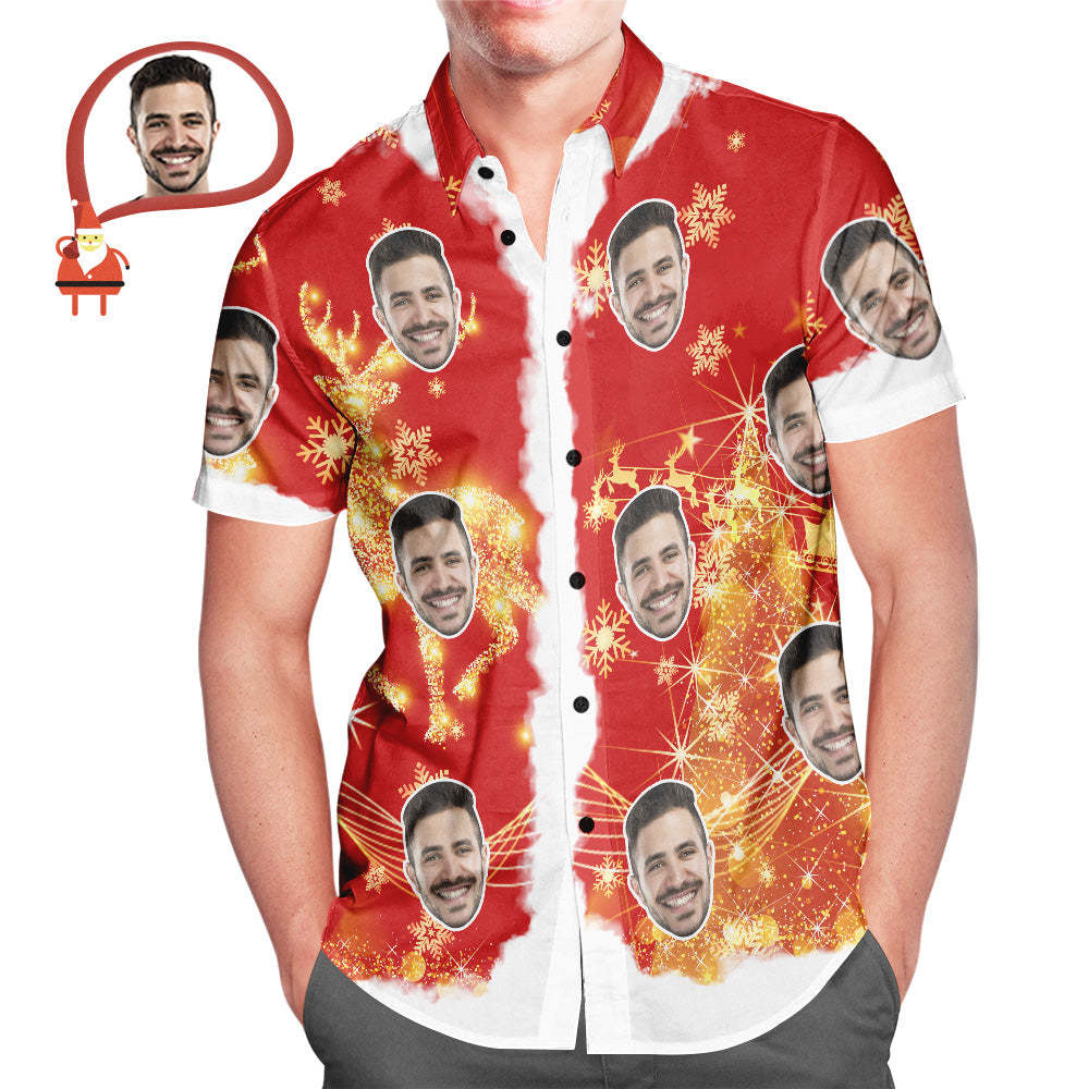 Men's Custom Face Merry Christmas Personalized Hawaiian Shirt Christmas Gift - MyFaceSocksAu