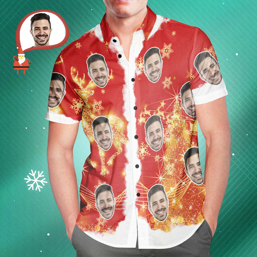 Men's Custom Face Merry Christmas Personalized Hawaiian Shirt Christmas Gift - MyFaceSocksAu