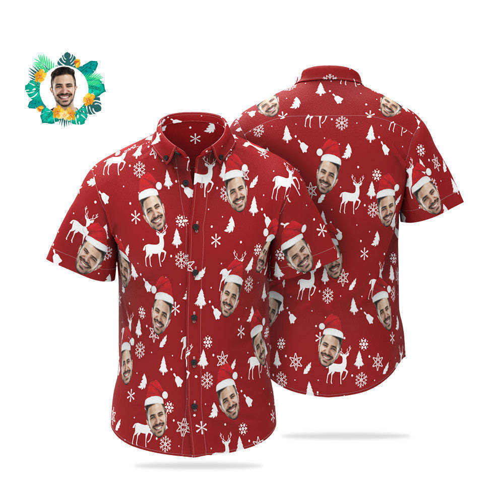 Custom Face Christmas Red Hawaiian Shirts Personalised Photo Shirts Gift For Men - MyFaceSocksAu