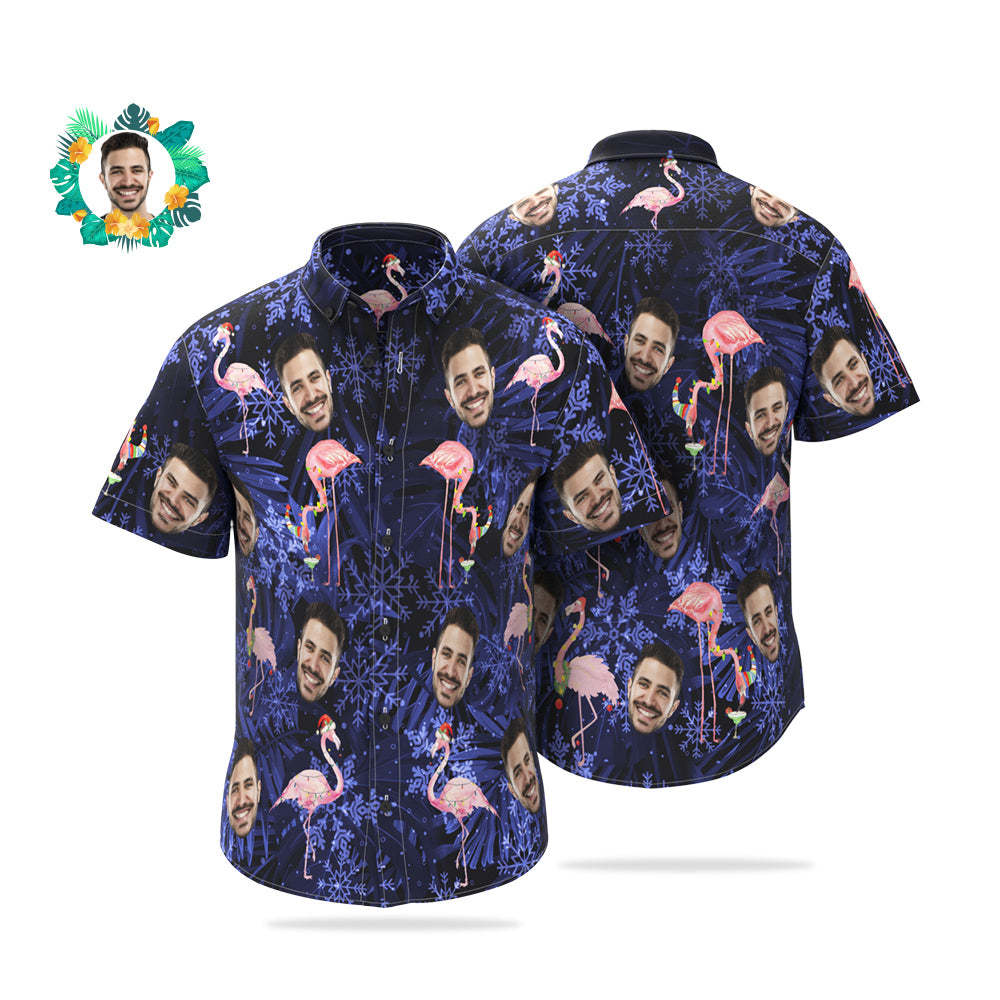 Custom Face Hawaiian Shirts Personalised Photo Flamingo On Christmas Shirt For Men - MyFaceSocksAu