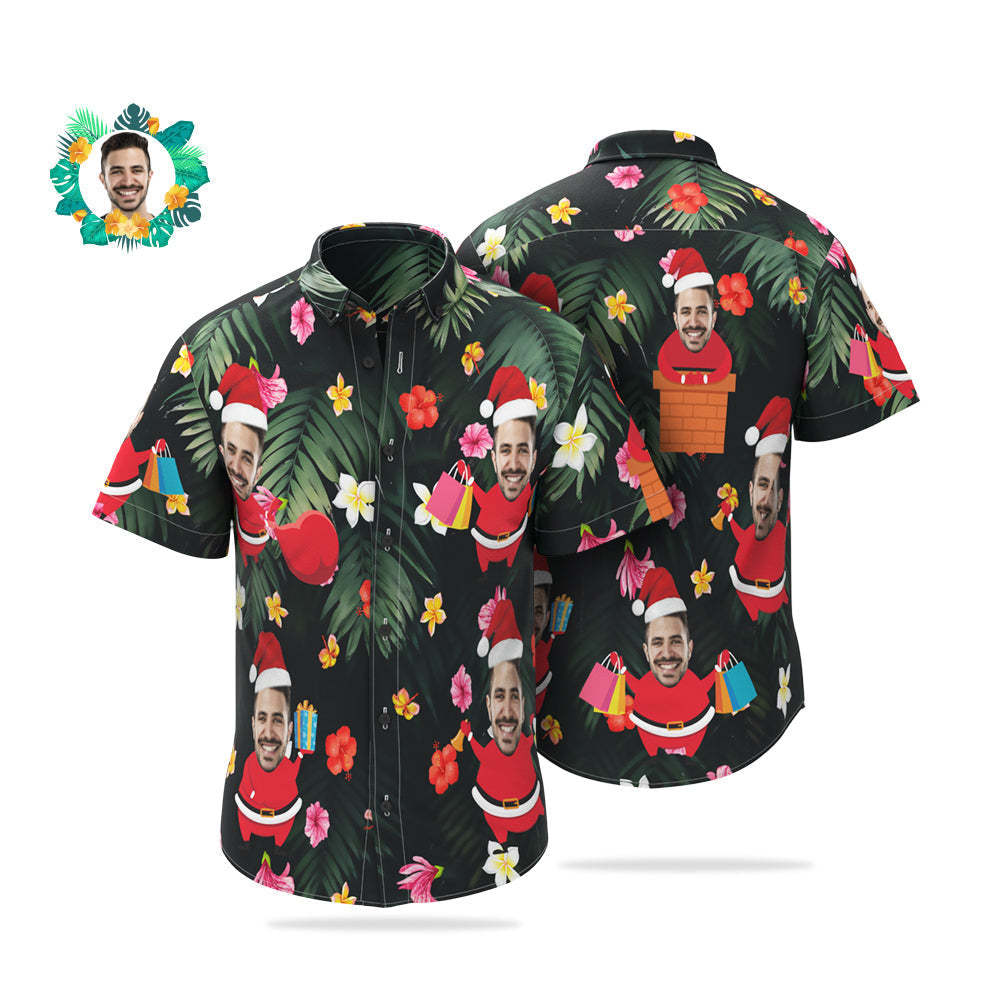 Custom Face Hawaiian Shirts Personalised Photo Santa Claus Christmas Shirt For Men - MyFaceSocksAu