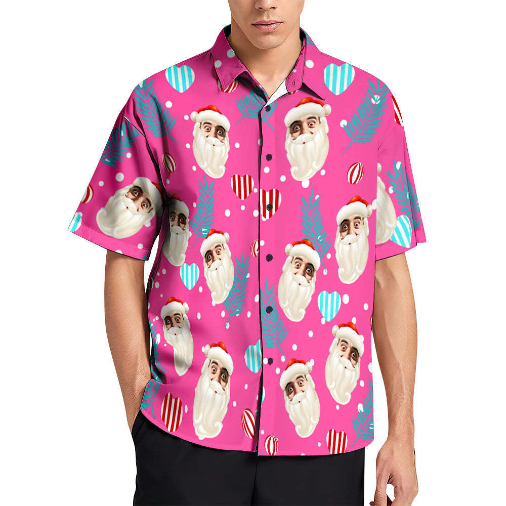 Custom Face Hawaiian Shirts Pink Christmas Men's Christmas Shirts Santa Claus - MyFaceSocksAu