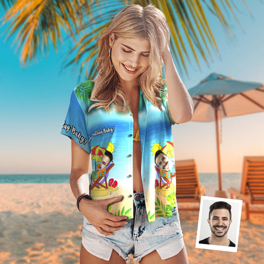 Custom Photo Hawaiian Shirt Couple Wears Personalised Face Hawaiian Shirt Birthday Baby - MyFaceSocksAu