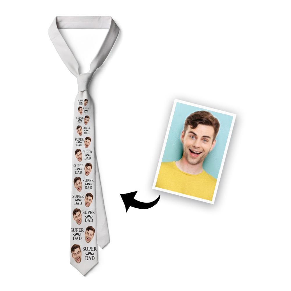 Custom Face On White Necktie Super Dad - MyFaceSocksAu