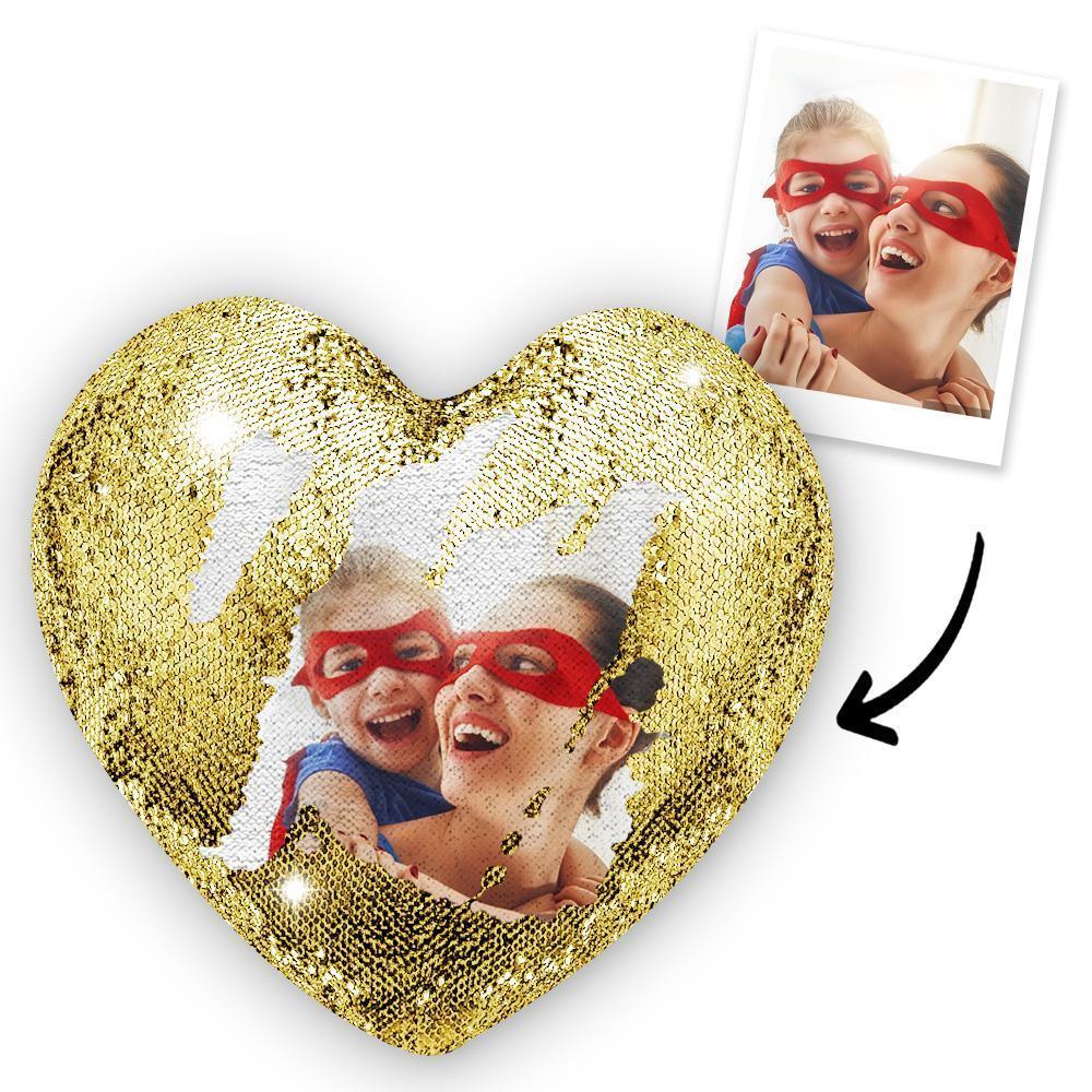 Custom Photo Magic Heart Sequin Cushion Pillow - MyFaceSocksAu