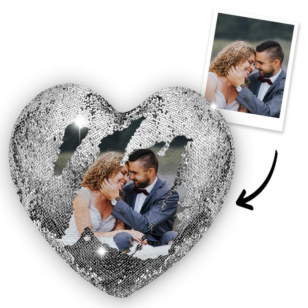 Custom Sweet Love Photo Magic Heart Sequin Cushion Pillow - MyFaceSocksAu