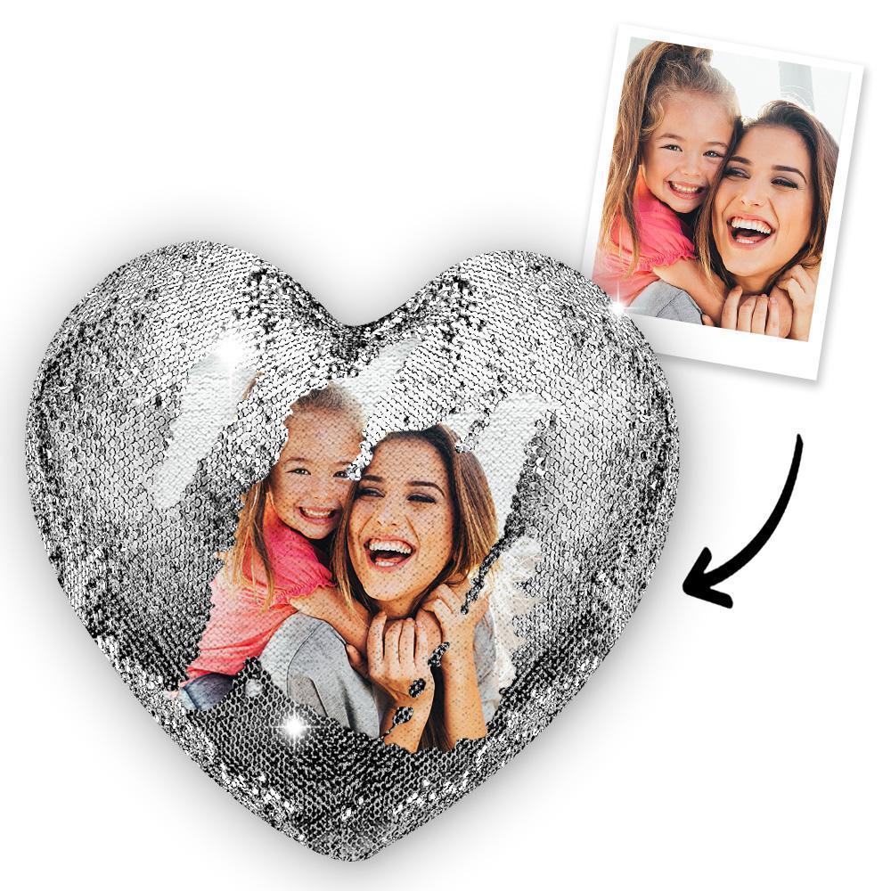 Custom Photo Heart Magic Sequin Cushions Pillow - MyFaceSocksAu