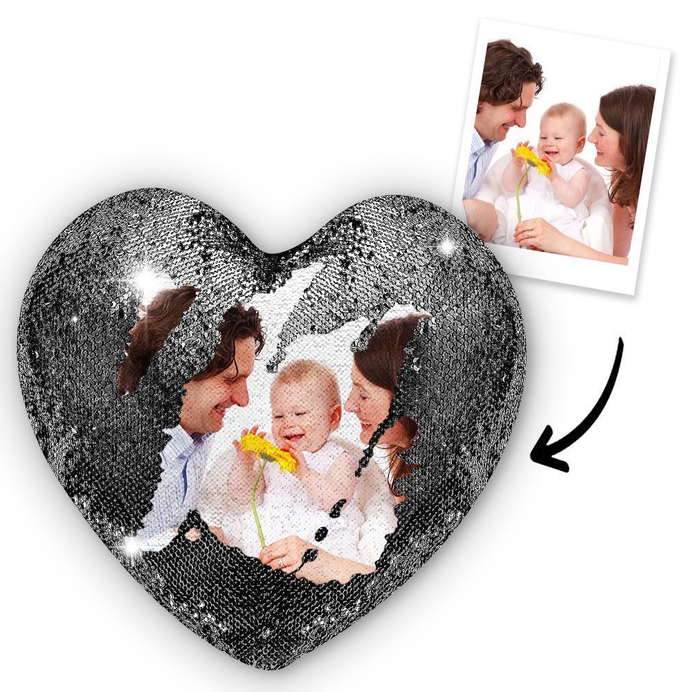 Custom Photo Magic Heart Sequin Cushion Pillow - MyFaceSocksAu