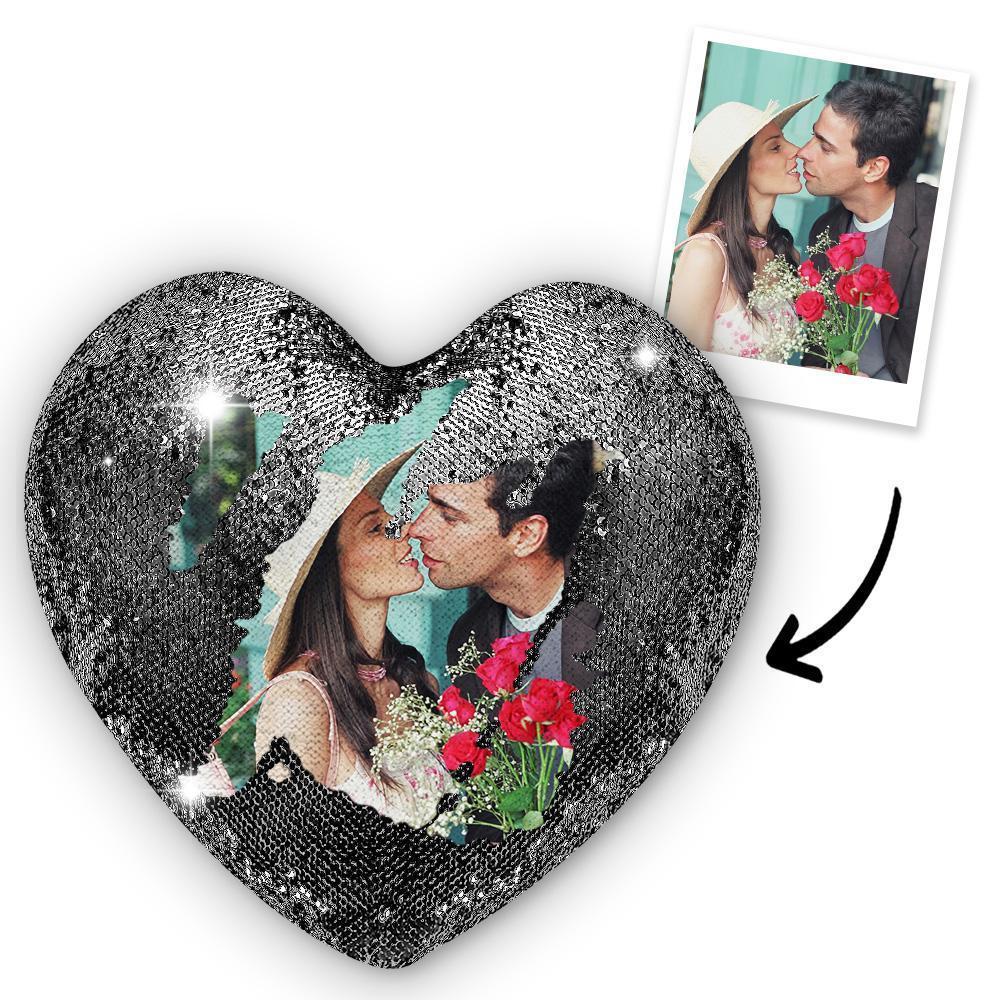 Custom Sweet Love Photo Magic Heart Sequin Cushion Pillow - MyFaceSocksAu