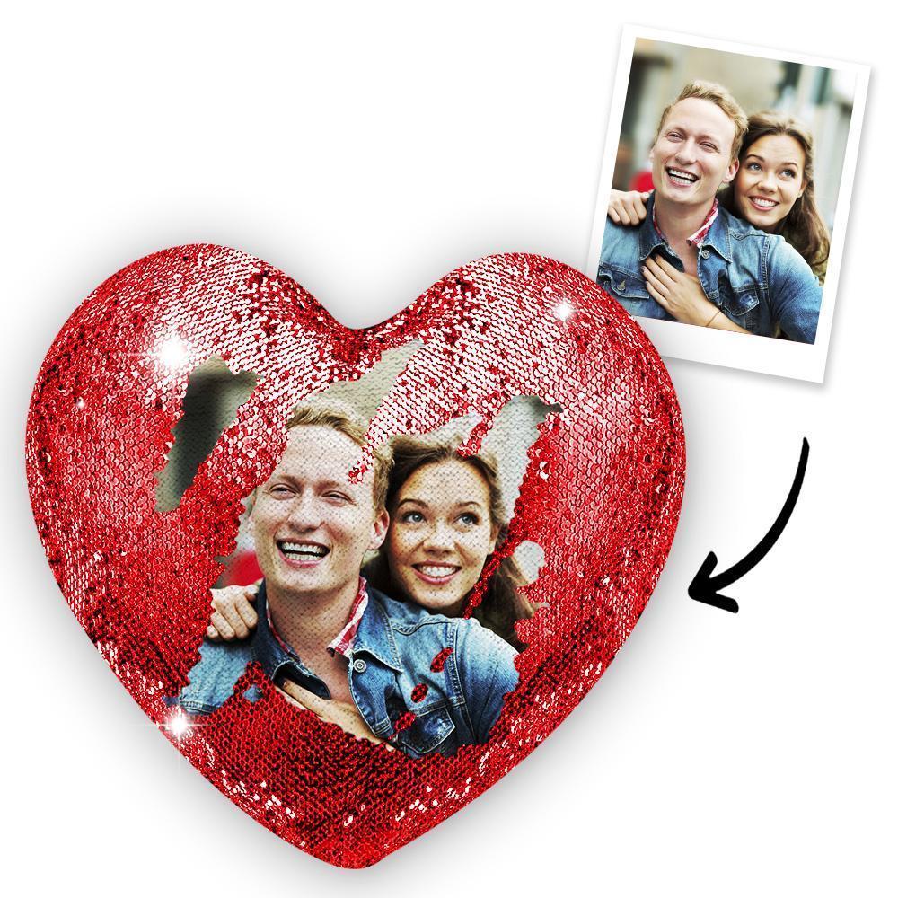 Custom Sweet Love Photo Magic Heart Sequin Cushion Pillow - MyFaceSocksAu