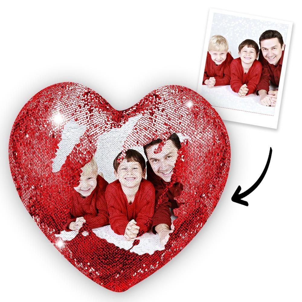 Custom Photo Heart Magic Sequin Cushions Pillow - MyFaceSocksAu