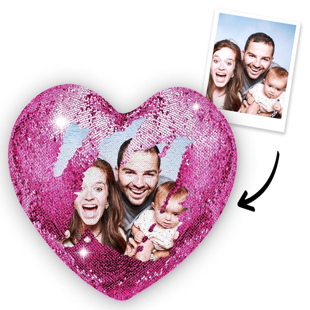 Custom Photo Magic Heart Sequin Cushion Pillow - MyFaceSocksAu