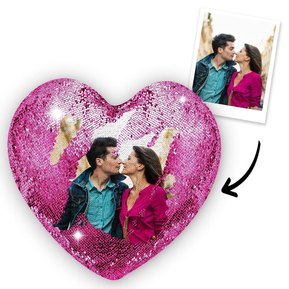 Custom Sweet Love Photo Magic Heart Sequin Cushion Pillow - MyFaceSocksAu