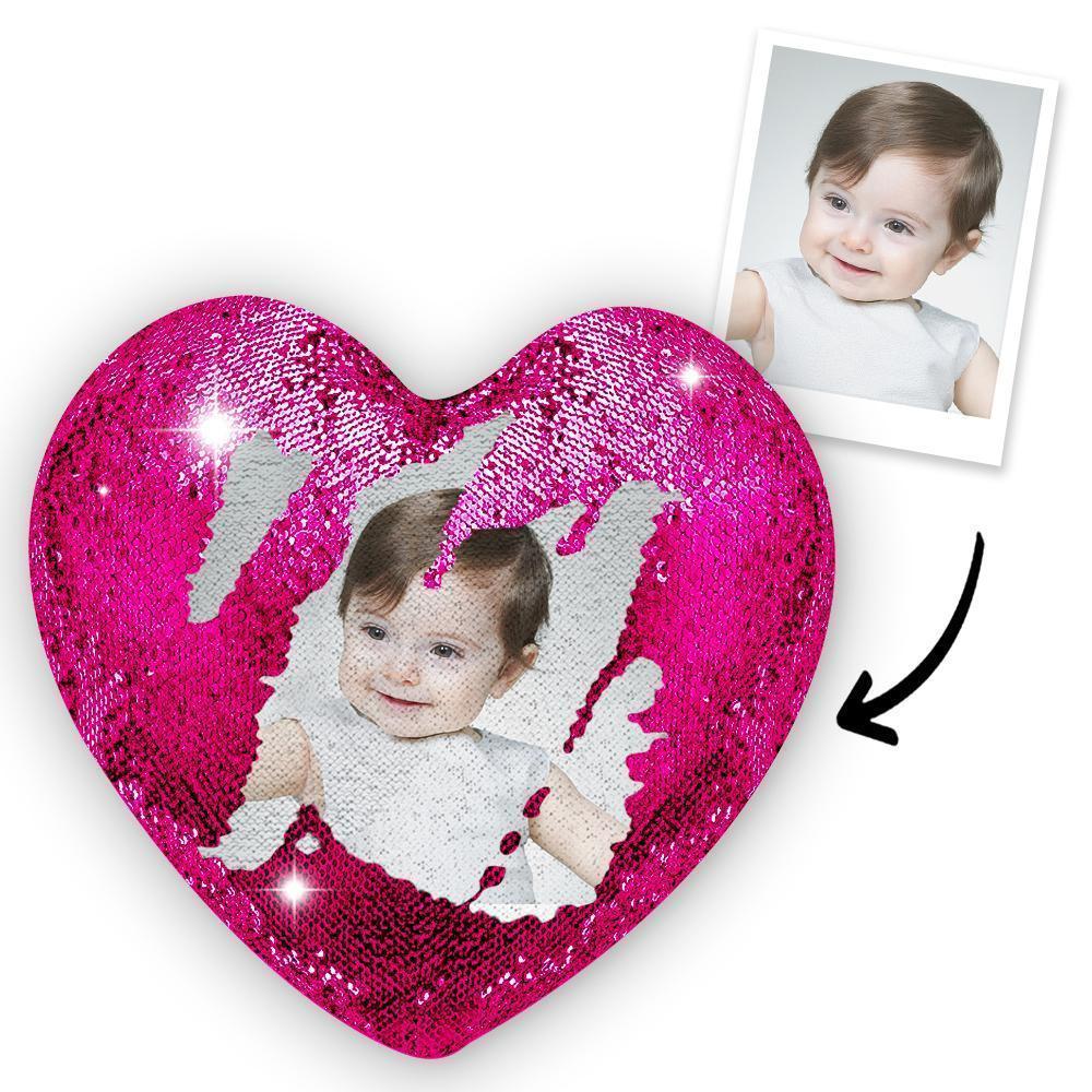 Custom Photo Heart Magic Sequin Cushions Pillow - MyFaceSocksAu