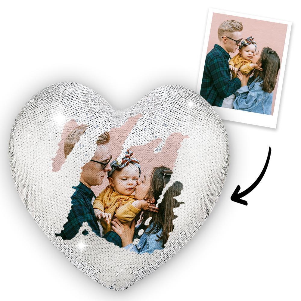 Custom Photo Magic Heart Sequin Cushion Pillow - MyFaceSocksAu