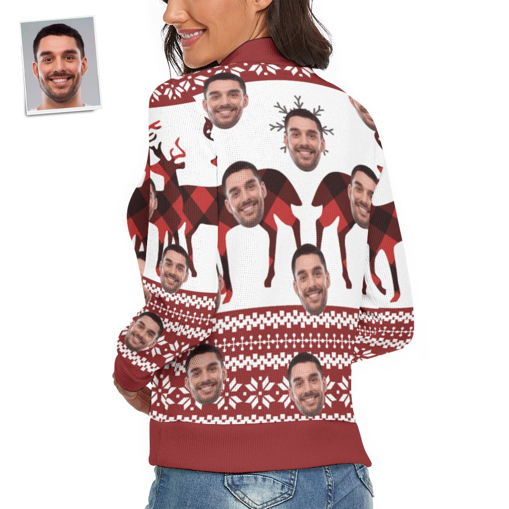 Custom Face Women Christmas Sweater Christmas Elk Spandex Comfortable - MyFaceSocksAu