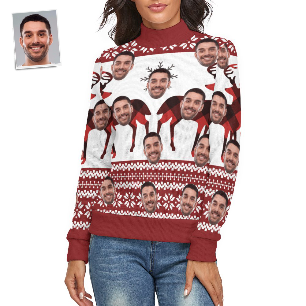 Custom Face Women Christmas Sweater Christmas Elk Spandex Comfortable - MyFaceSocksAu