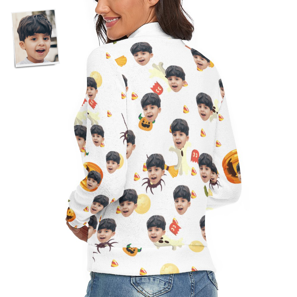 Custom Face Women Halloween Sweater Halloween Pumpkin Theme Spandex Comfortable - MyFaceSocksAu