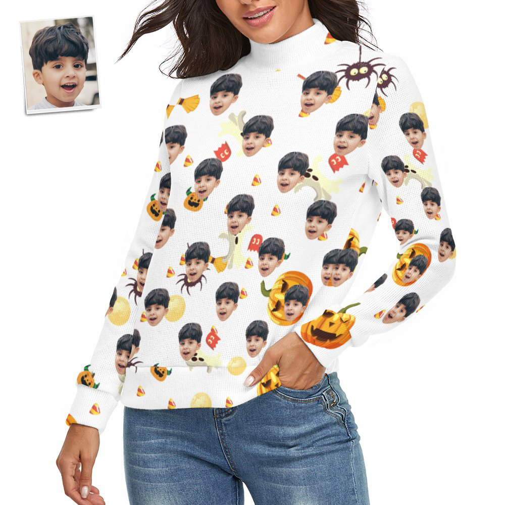 Custom Face Women Halloween Sweater Halloween Pumpkin Theme Spandex Comfortable - MyFaceSocksAu