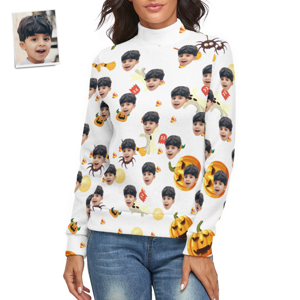 Custom Face Women Halloween Sweater Halloween Pumpkin Theme Spandex Comfortable - MyFaceSocksAu