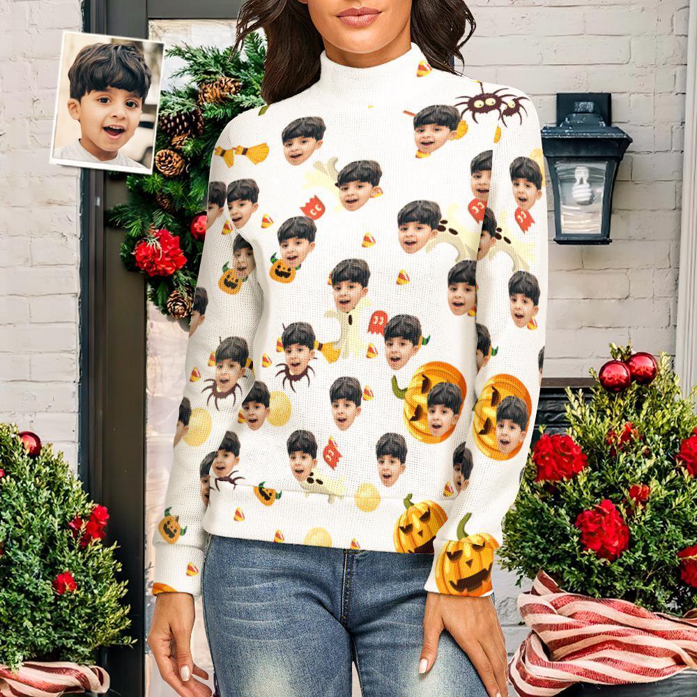 Custom Face Women Halloween Sweater Halloween Pumpkin Theme Spandex Comfortable - MyFaceSocksAu