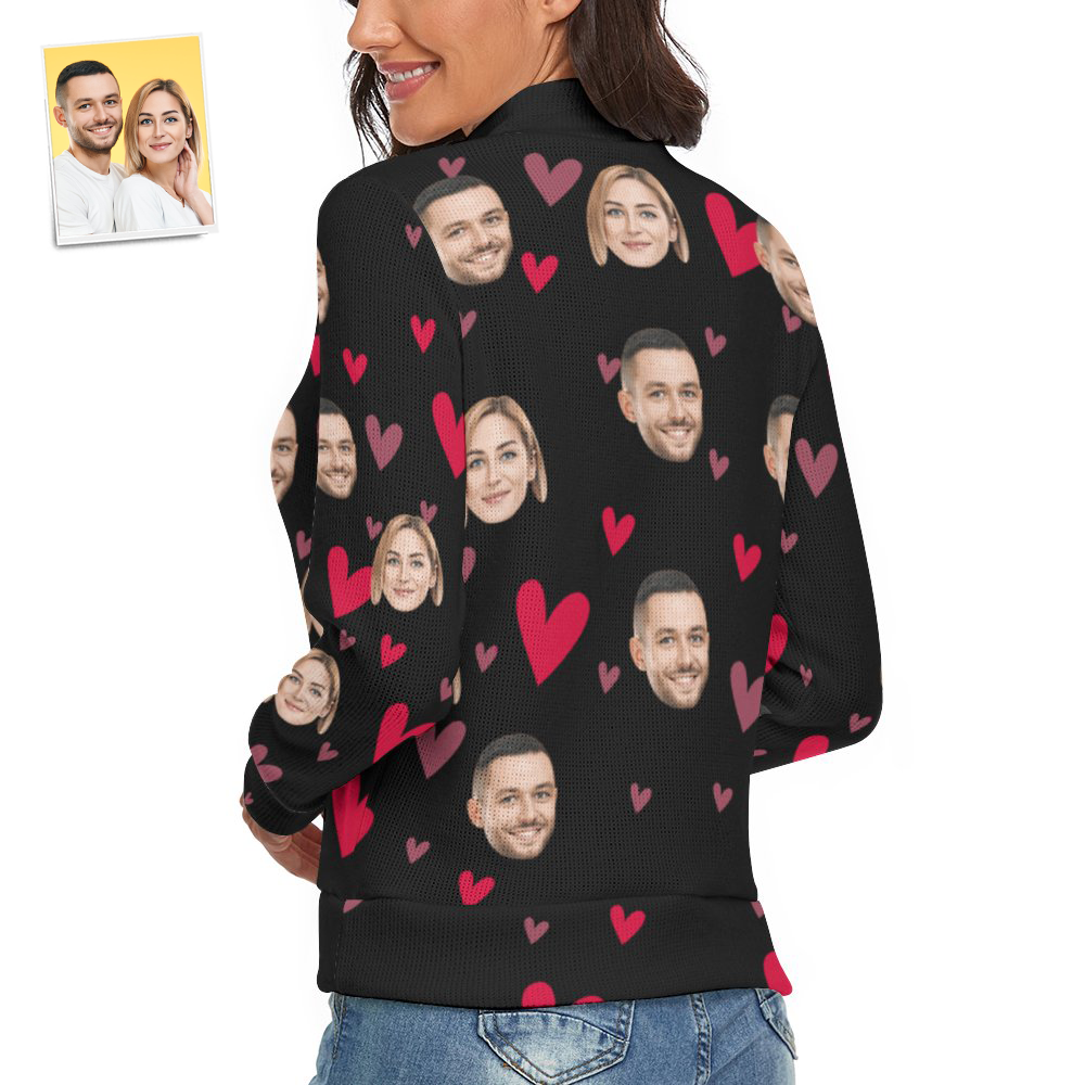 Custom Face Women Sweater With Little Heart Couple Theme Spandex Comfortable - MyFaceSocksAu