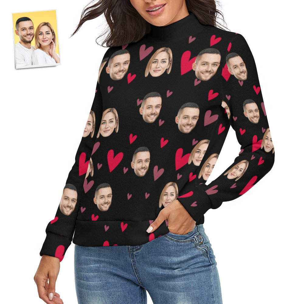 Custom Face Women Sweater With Little Heart Couple Theme Spandex Comfortable - MyFaceSocksAu