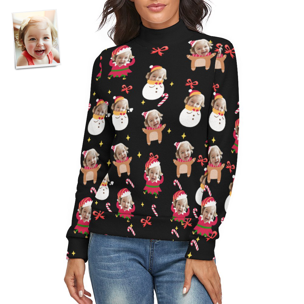 Custom Face Women Christmas Sweater Lively And lovely Spandex Comfortable - MyFaceSocksAu