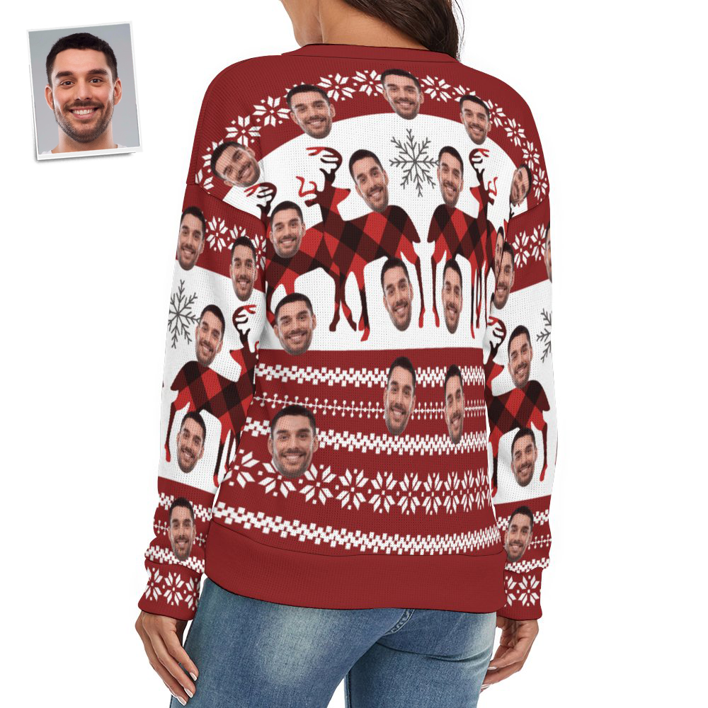 Custom Face Women V-Neck Christmas Sweater Christmas Elk Spandex Comfortable - MyFaceSocksAu