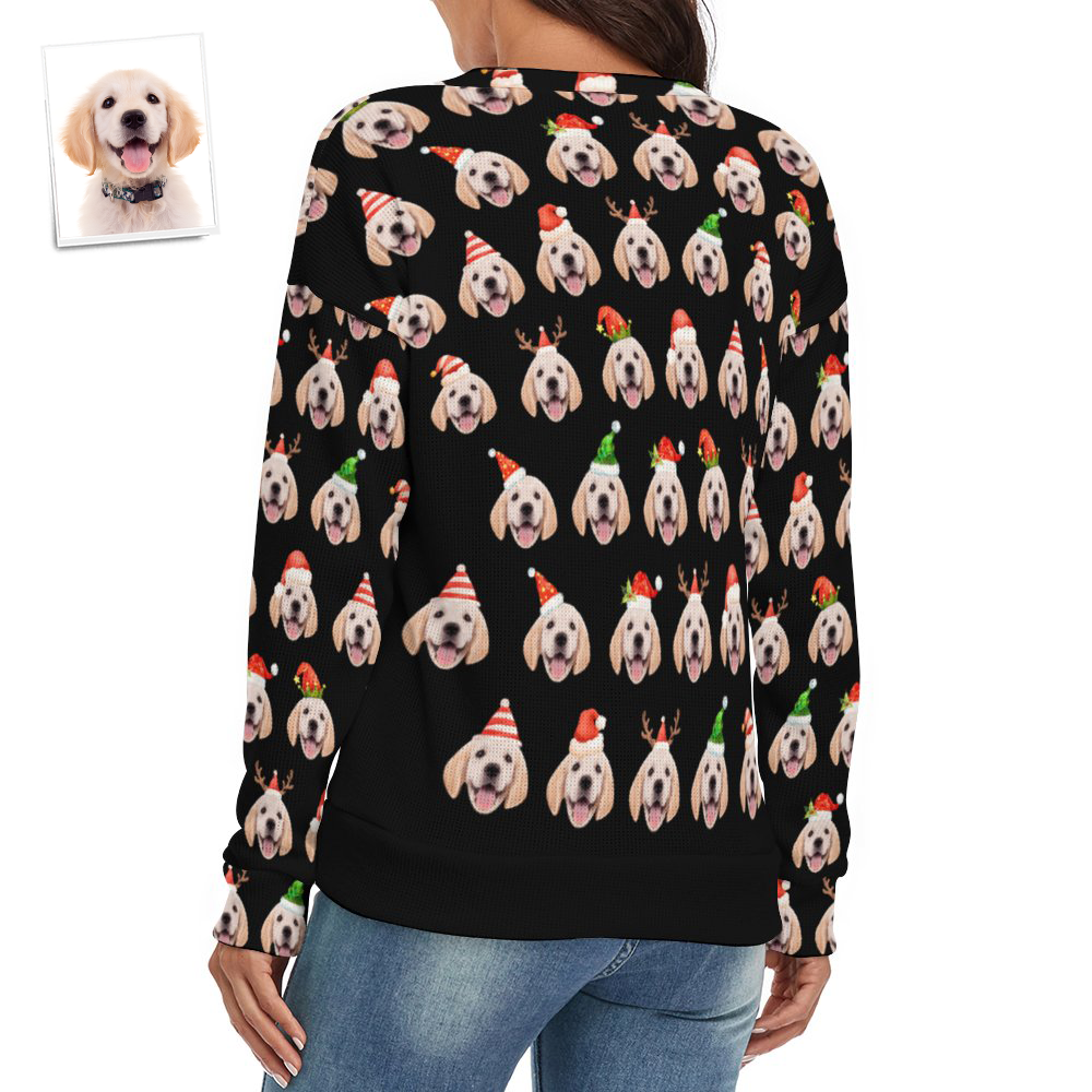 Custom Face Women V-Neck Christmas Pet Theme Sweater Spandex Comfortable - MyFaceSocksAu